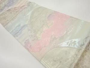 山並に花々・波・蝶・鳥模様織出し袋帯